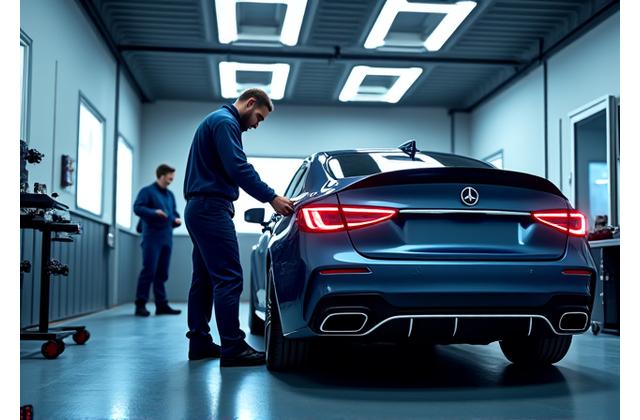 Team of detailers working together on a luxury car