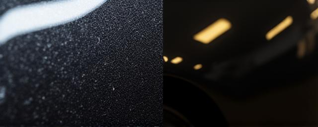 Close up of car paint before and after correction